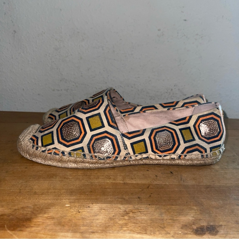 Tory Burch Cecily Embellished Espadrille Flats Octagon Square Ivory Size 7 - Picture 3 of 5